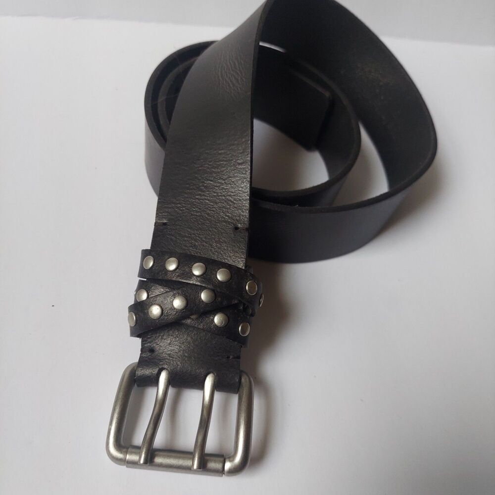 Banana Republic Belt S Black Leather Italy Silver Stud Grunge Punk Rock Moto
